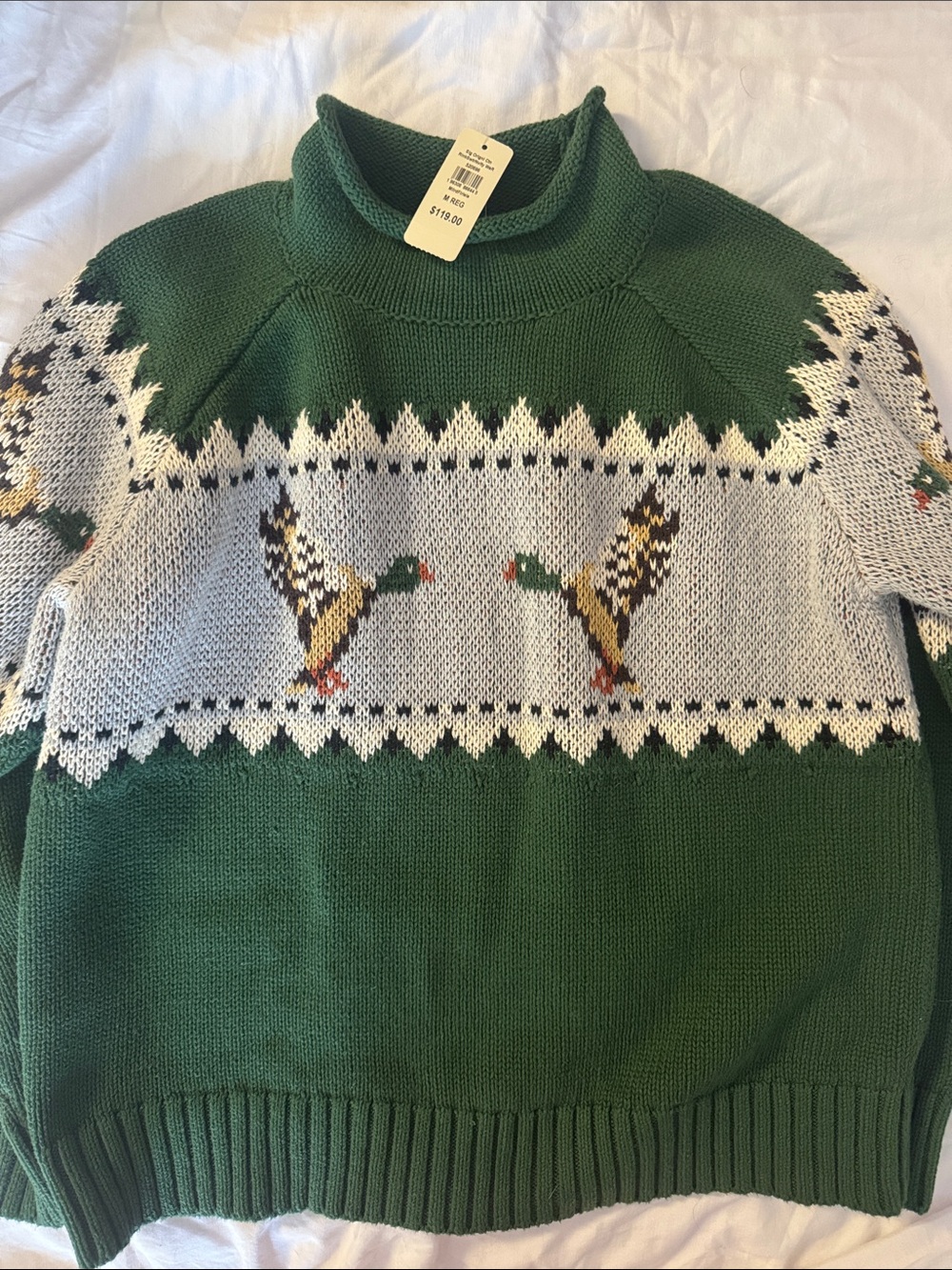 L.L. Bean Green Fair Isle Duck Turtleneck Sweater - Picture 5 of 6